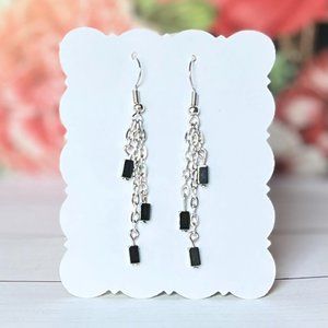 Hematite Stone Long Dangle Earrings, Hematite and Chain Earrings